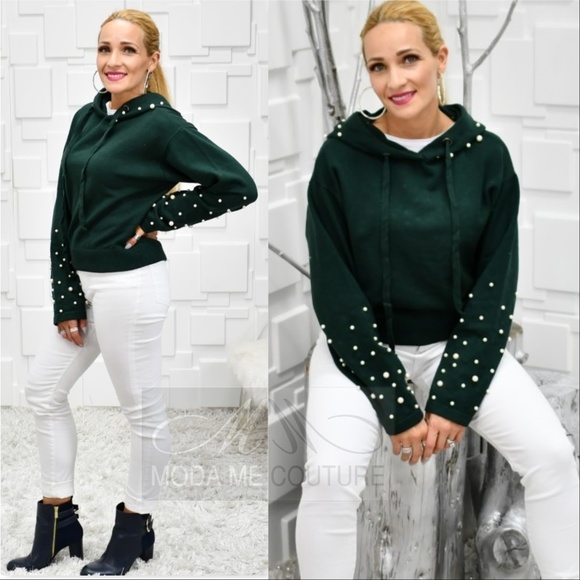 Hoodie Hunter Green Pearl Detail Hoodie - Picture 4 of 4